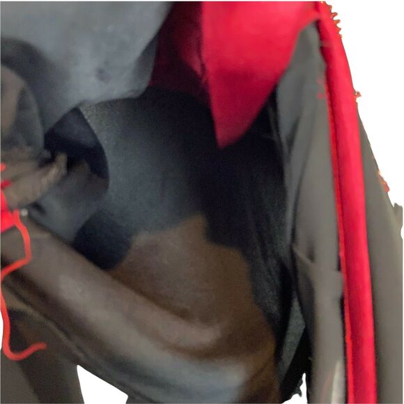 Chinese Tang Suit Top Binh Thuan Womens Black Red Long Sleeve Embroidered sz S/M - Picture 7 of 16